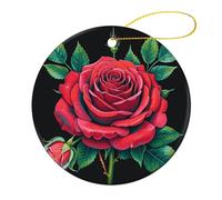 4 Pcs Ceramic Christmas Ornaments - Gothic Rose Round Double Sided Porcelain Hanging Decor for Xmas Tree, Holiday Home Decor and Gift Party Decorations (2.8 Inch)