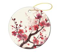 4 Pcs Ceramic Christmas Ornaments - Japanese Spring Plum Floral Round Porcelain Hanging Decor with Double-Sided Printing, Christmas Tree Ornament for Holiday Keepsake Gifts (2.8 Inch)
