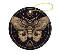 4 Pcs Ceramic Christmas Ornaments - Moth Round Double Sided Porcelain Hanging Decor for Xmas Tree, Holiday Home Decor and Gift Party Decorations (2.8 Inch)