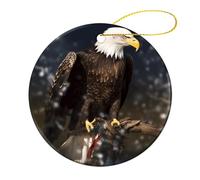 4 Pcs Ceramic Christmas Ornaments - North American Bald Eagle Round Double Sided Porcelain Hanging Decor for Xmas Tree, Holiday Home Decor and Gift Party Decorations (2.8 Inch)