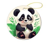 4 Pcs Ceramic Christmas Ornaments - Panda Star Round Double Sided Porcelain Hanging Decor for Xmas Tree, Holiday Home Decor and Gift Party Decorations (2.8 Inch)
