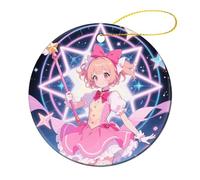 4 Pcs Ceramic Christmas Ornaments - Pink Magic Women Round Double Sided Porcelain Hanging Decor for Xmas Tree, Holiday Home Decor and Gift Party Decorations (2.8 Inch)