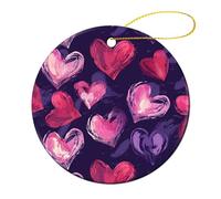 4 Pcs Ceramic Christmas Ornaments - Red Shape Image Round Porcelain Hanging Decor with Double-Sided Printing, Christmas Tree Ornament for Holiday Keepsake Gifts (2.8 Inch)