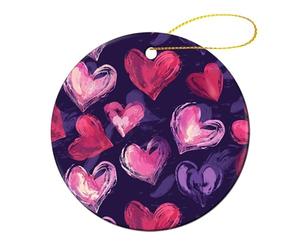 4 Pcs Ceramic Christmas Ornaments - Red Shape Image Round Porcelain Hanging Decor with Double-Sided Printing, Christmas Tree Ornament for Holiday Keepsake Gifts (2.8 Inch)