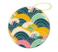 4 Pcs Ceramic Christmas Ornaments - Retro Japanese Pattern Round Double Sided Porcelain Hanging Decor for Xmas Tree, Holiday Home Decor and Gift Party Decorations (2.8 Inch)