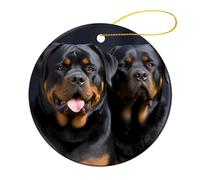 4 Pcs Ceramic Christmas Ornaments - Rottweiler Wallpaper Round Double Sided Porcelain Hanging Decor for Xmas Tree, Holiday Home Decor and Gift Party Decorations (2.8 Inch)