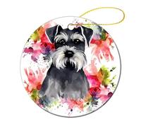 4 Pcs Ceramic Christmas Ornaments - Schnauzer Round Porcelain Hanging Decor with Double-Sided Printing, Christmas Tree Ornament for Holiday Keepsake Gifts (2.8 Inch)