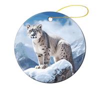 4 Pcs Ceramic Christmas Ornaments - Snow Leopard Mountain Round Porcelain Hanging Decor with Double-Sided Printing, Christmas Tree Ornament for Holiday Keepsake Gifts (2.8 Inch)