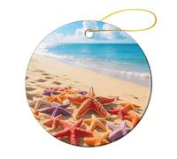 4 Pcs Ceramic Christmas Ornaments - Starfish and Sand Round Double Sided Porcelain Hanging Decor for Xmas Tree, Holiday Home Decor and Gift Party Decorations (2.8 Inch)