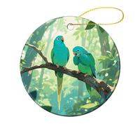 4 Pcs Ceramic Christmas Ornaments - Two Parakeets Round Double Sided Porcelain Hanging Decor for Xmas Tree, Holiday Home Decor and Gift Party Decorations (2.8 Inch)