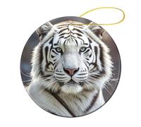 4 Pcs Ceramic Christmas Ornaments - White Tiger Round Double Sided Porcelain Hanging Decor for Xmas Tree, Holiday Home Decor and Gift Party Decorations (2.8 Inch)
