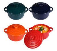 4 PCS Ceramic Dessert Ramekins with Lids, 10 oz Oven Safe Ceramic Dish, Baking Bowls with Handles for Steaming, Egg Custard, Soup