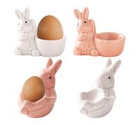 4 Pcs Ceramic Egg Cups Set, Ceramic Rabbit Egg Cup for Soft Boiled Egg, Colorful Ceramic Egg Holders for Kitchen Breakfast Brunch