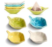 4 Pcs Ceramic Tea Bag Tidy Leaf Shaped Teabag Holder Dish Teabag Dish Porcelain For Tea Bags Dishwasher Safe For Homes or Offices Blue Green Apricot Yellow