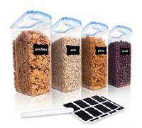 4 Pcs Cereal Storage Container 2.5 L Airtight Food Storage Containers with Lock Lids Plastic Transparent Kitchen Storage Box for Noodles Flour Cereal Rice Sugar Tea Coffee Beans
