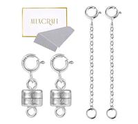 4 Pcs Chain Extenders for Necklaces 925 Sterling Silver Magnetic Clasp | White Gold Plated Spring Clasp Extension for Bracelet Anklet Jewellery Making