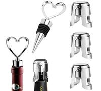 4 PCS Champagne Stoppers Champagne Stopper and Stainless Steel and Metal Heart-Shaped Wine Bottle Stoppers with Locking Clamp Leak-Proof Reusable Champagne Cork for Prosecco Cava Keep Bubbles Fresh