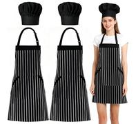 4 PCS Chef Apron and hat for Women and Men, White Kitchen Apron with 3 Pockets Waterproof Cooking Aprons for Kitchen Cooking Baking Gardening Restaurant BBQ Coffee House