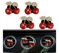 4 Pcs Cherry Car Air Vent Freshener Perfume Clip, Rhinestone Car Air Outlet Fragrance Perfume Clip Freshener, Bling Cute Car Accessories Car Decoration for Women,Air Fresheners,Car Decor(Odor Random)