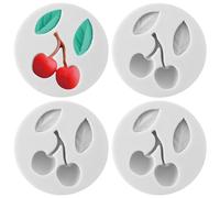 4 PCS Cherry Silicone Molds 3D Cherries Shaped Fondant Mould Cute Artificial Fruit Molds Cherry Leaves Mould Chocolate Cake Decorating Tool for Cupcake Topper Candy Polymer Clay Gum Paste （White）