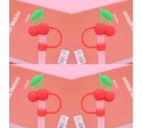 4 Pcs Cherry Straw Cover for Stanley 40&30 Oz Cup, 10mm Red Silicone Straw Covers Cap for Stanley Cup Accessories, Cute Straw Topper for Tumblers, Straw Cap Stopper for Reusable Straws Tip Lids