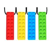 4 Pcs Chew Necklace,Toys Bricks Shape Chewelry Pendant for Adult to Wear, Soft Sensory Nursing Tools for Autism(Red, Yellow, Blue, Green)