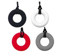4 Pcs Chew Teether Necklace, Donut Shape Soft Sensory Nursing Tools for Kids with Teething, ADHD, Autism, Biting Needs, Oral Motor Silicone Chewy Pendant for Adult & Baby to Wear