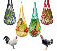 4 PCS Chicken Toys for Hens Poultry Vegetable String Bag, Hanging Chicken Vegetable Feeder String Bag for Poultry, Hens, Geese, Ducks, Large Birds (Red, Yellow, Black, Green)