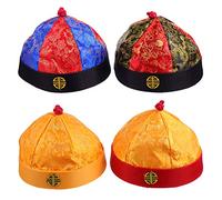 4 Pcs Chinese Style Cap Emperor Costume Hat Ancient Mandarin Hat with Braids for Performance Role Play