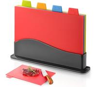 4 Pcs Chopping Boards Set, Color Coded with Non-Slip Stand, Extra Thick Plastic Cutting Board, 11.8 x 7.9 in Large Surface, for Meat Vegetables, Kitchen Essentials