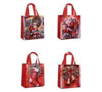 4 PCS Christmas Bags with Handles - Festive Tote Bags for Holiday Presents, Xmas Party Favors (Mix-4Pcs)