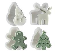 4 Pcs Christmas Candle Moulds Christmas Tree Gingerbread Man Snowman Moose Silicone Mould Handmade Soap Epoxy Resin Mold DIY Craft Casting Mould Christmas Ornament Making