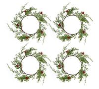 4 Pcs Christmas Candle Ring with Red Berries, Small Christmas Wreath Candle Garland Rings Christmas Berries Rings for Pillar Candles Christmas Table Centerpieces Decorations (Red Berry)