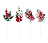4 Pcs Christmas Candy Branches Christmas Candy Picks Plastic Candy Branche Ornaments with Pine Needles Berries Candy Canes Lollipops Balls for Christmas Tree Wreath Garland Vase Xmas Decoration