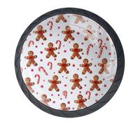 4 Pcs Christmas Candy Man Cabinet Knobs, 35mm Black Round Drawer Knobs, Door Kitchen Hardware Cupboard Knob, Stainless Steel Single Hole Handle with Screws for Home Decorating, Cupboard, Wardrobe