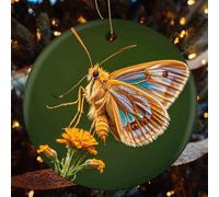 4 Pcs Christmas Ceramic Ornaments for Tree Decorations - Beautiful Moth Wings Farmhouse Christmas Decor, Hanging Pendant Round Ornament for Xmas Tree Gifts (2.8 Inch)