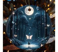 4 Pcs Christmas Ceramic Ornaments for Tree Decorations - Black Light Fantasy Forest Farmhouse Christmas Decor, Hanging Pendant Round Ornament for Xmas Tree Gifts (2.8 Inch)