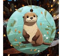 4 Pcs Christmas Ceramic Ornaments for Tree Decorations - Cartoon Cute Otter Farmhouse Christmas Decor, Hanging Pendant Round Ornament for Xmas Tree Gifts (2.8 Inch)