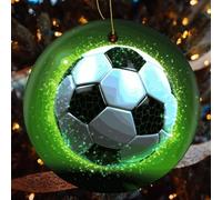 4 Pcs Christmas Ceramic Ornaments for Tree Decorations - Cool Soccer Ball Farmhouse Christmas Decor, Hanging Pendant Round Ornament for Xmas Tree Gifts (2.8 Inch)