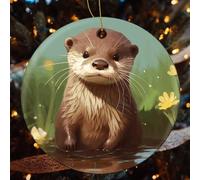 4 Pcs Christmas Ceramic Ornaments for Tree Decorations - Cute Otter Farmhouse Christmas Decor, Hanging Pendant Round Ornament for Xmas Tree Gifts (2.8 Inch)