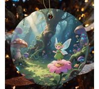 4 Pcs Christmas Ceramic Ornaments for Tree Decorations - Fantasy Forest Farmhouse Christmas Decor, Hanging Pendant Round Ornament for Xmas Tree Gifts (2.8 Inch)