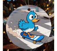 4 Pcs Christmas Ceramic Ornaments for Tree Decorations - Funny Duck Farmhouse Christmas Decor, Hanging Pendant Round Ornament for Xmas Tree Gifts (2.8 Inch)