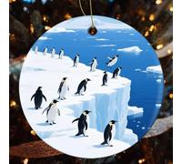 4 Pcs Christmas Ceramic Ornaments for Tree Decorations - Glacier Penguins Farmhouse Christmas Decor, Hanging Pendant Round Ornament for Xmas Tree Gifts (2.8 Inch)