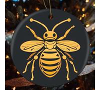 4 Pcs Christmas Ceramic Ornaments for Tree Decorations - Golden Bee Insect Pattern Farmhouse Christmas Decor, Hanging Pendant Round Ornament for Xmas Tree Gifts (2.8 Inch)