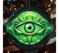 4 Pcs Christmas Ceramic Ornaments for Tree Decorations - Green Evil Eye Farmhouse Christmas Decor, Hanging Pendant Round Ornament for Xmas Tree Gifts (2.8 Inch)
