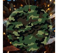 4 Pcs Christmas Ceramic Ornaments for Tree Decorations - Green Military Pattern Farmhouse Christmas Decor, Hanging Pendant Round Ornament for Xmas Tree Gifts (2.8 Inch)