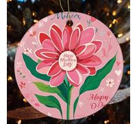 4 Pcs Christmas Ceramic Ornaments for Tree Decorations - Happy Mother Day Farmhouse Christmas Decor, Hanging Pendant Round Ornament for Xmas Tree Gifts (2.8 Inch)