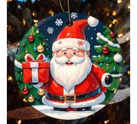 4 Pcs Christmas Ceramic Ornaments for Tree Decorations - Merry Christmas Santa Claus Farmhouse Christmas Decor, Hanging Pendant Round Ornament for Xmas Tree Gifts (2.8 Inch)