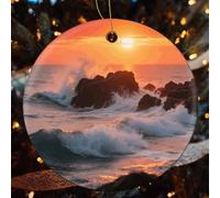 4 Pcs Christmas Ceramic Ornaments for Tree Decorations - Reef at Sunset Farmhouse Christmas Decor, Hanging Pendant Round Ornament for Xmas Tree Gifts (2.8 Inch)