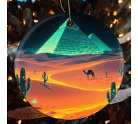 4 Pcs Christmas Ceramic Ornaments for Tree Decorations - Shining Desert Farmhouse Christmas Decor, Hanging Pendant Round Ornament for Xmas Tree Gifts (2.8 Inch)